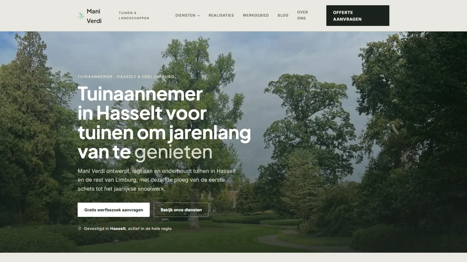 Schermafbeelding van de website van Mani Verdi