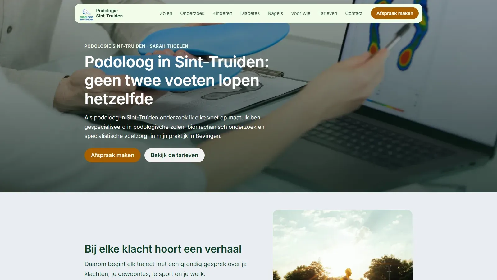 Schermafbeelding van de website van Podologie Sint-Truiden