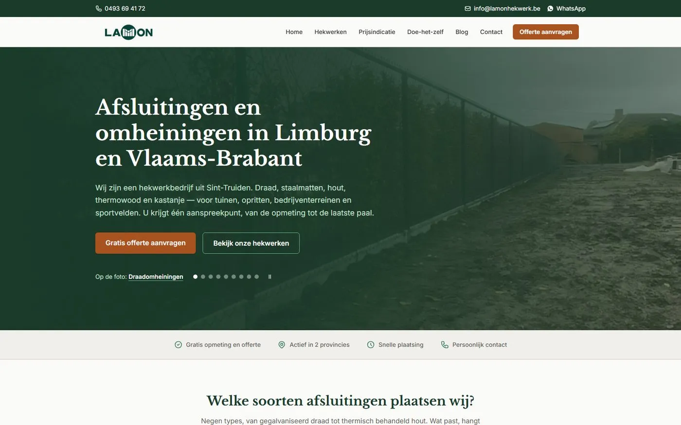 Schermafbeelding van de website van Lamon Hekwerk