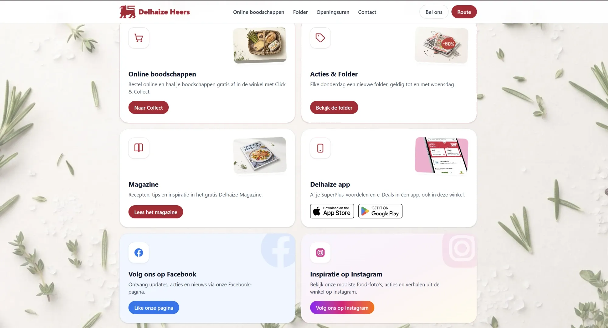 Schermafbeelding van de website van Delhaize Heers