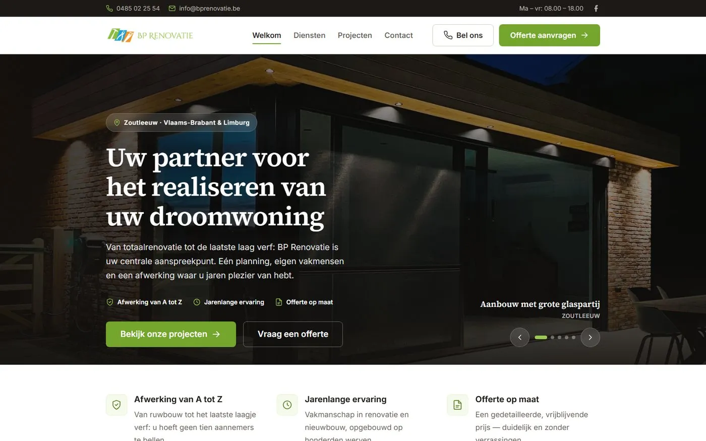 Schermafbeelding van de website van BP Renovatie