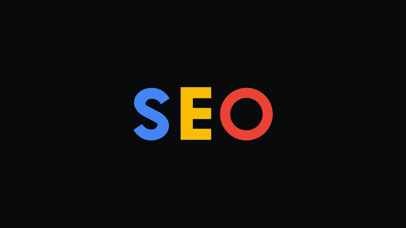 De letters SEO in grote blokletters, de S in blauw, de E in geel en de O in rood.